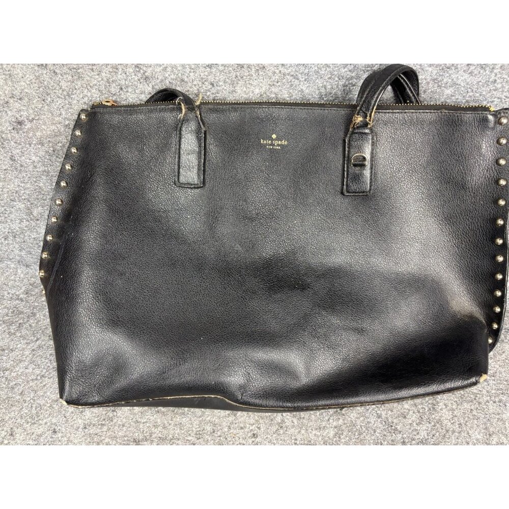 Kate Spade On Purpose Studded Leather Tote Black‎ Leather Gold Decal Hardwear